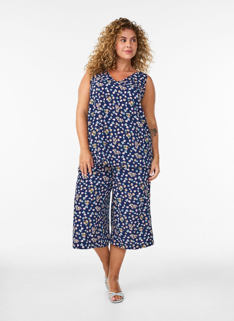 Culottebroek met print, Blauw, Model image number 0