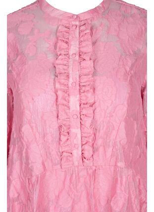 Jacquard jurk met ruches in a-vorm, Cashmere Rose, Packshot image number 3