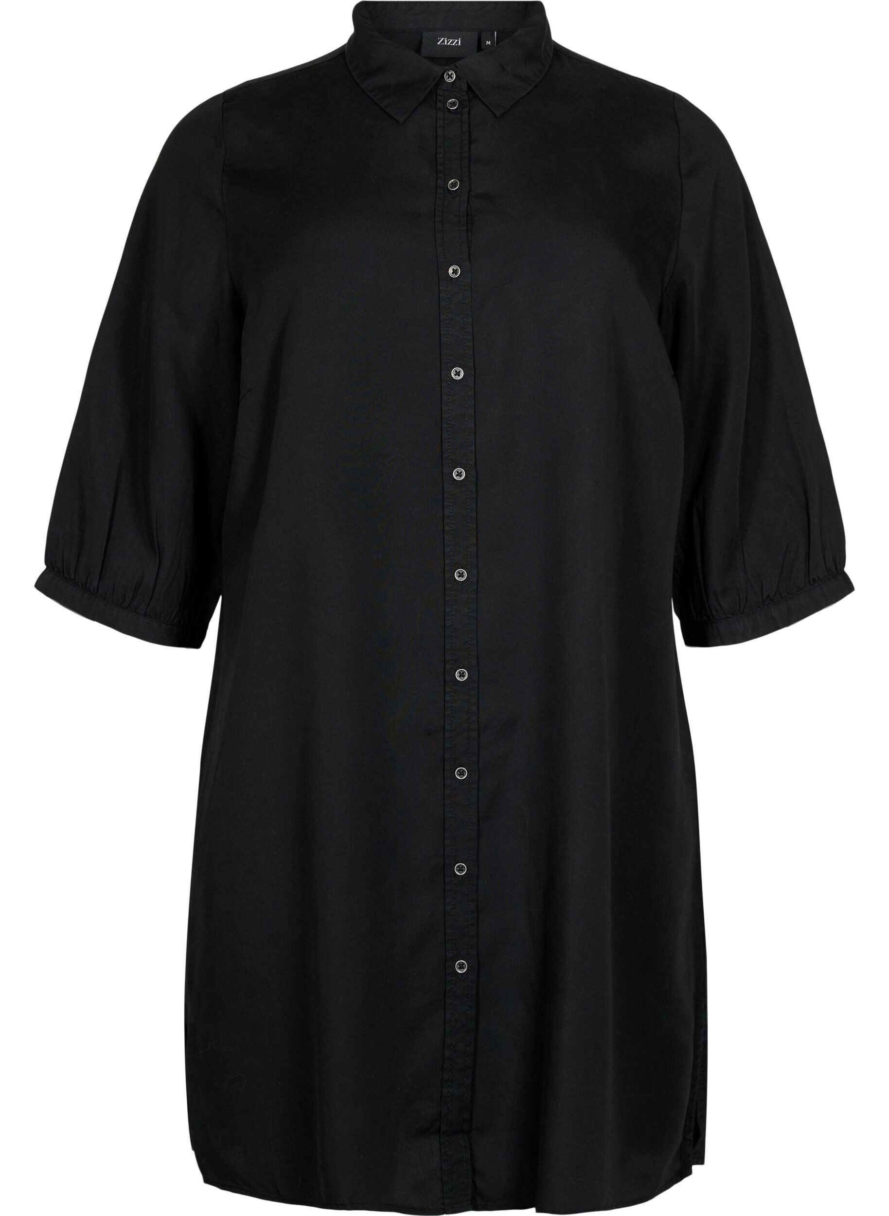 Zizzi Lang overhemd met 3/4-mouwen van lyocell (TENCEL&trade;), Black, Packshot image number 0