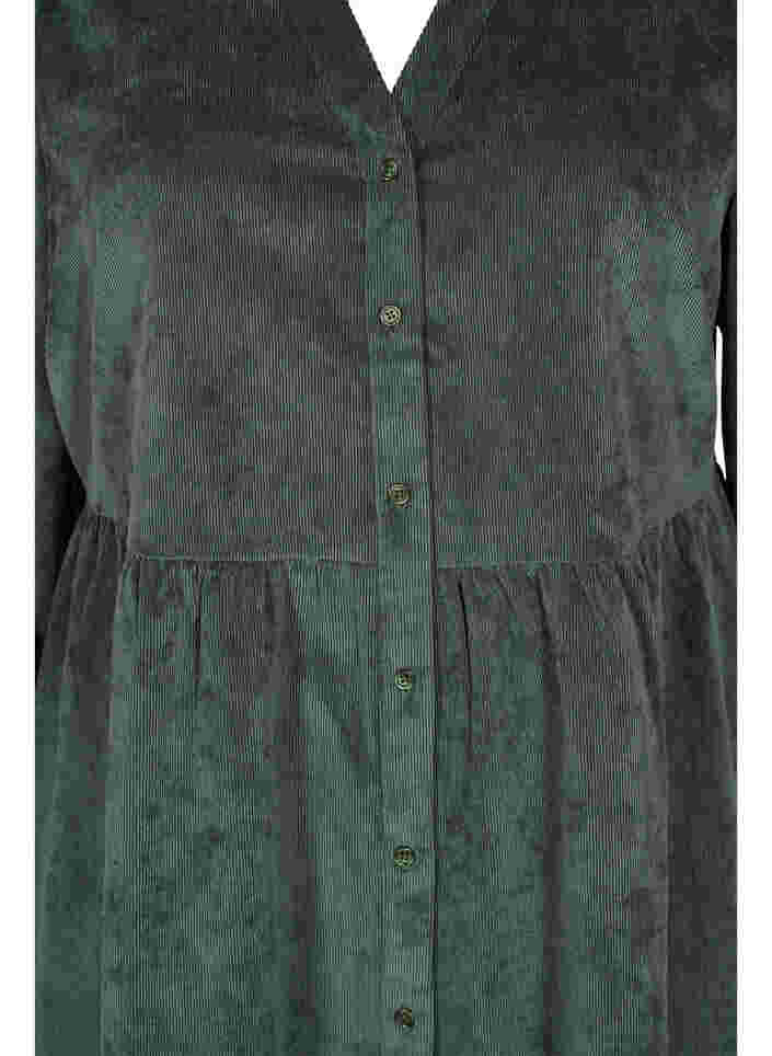 Fluwelen jurk met 3/4-mouwen en knopen, Deep Forest, Packshot image number 2