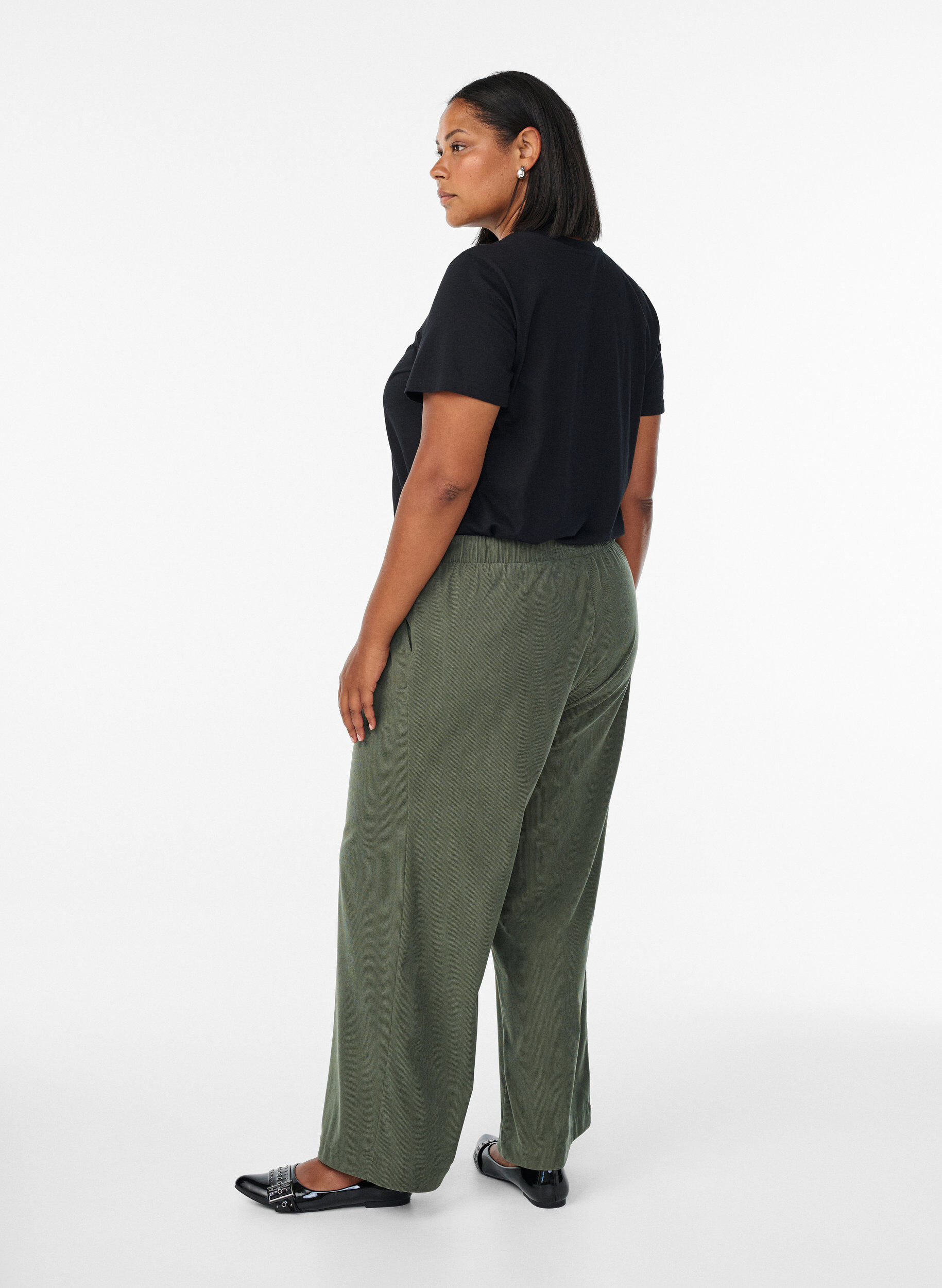 Zizzi Fluwelen broek met wijde pijpen, Groen, Model image number 1
