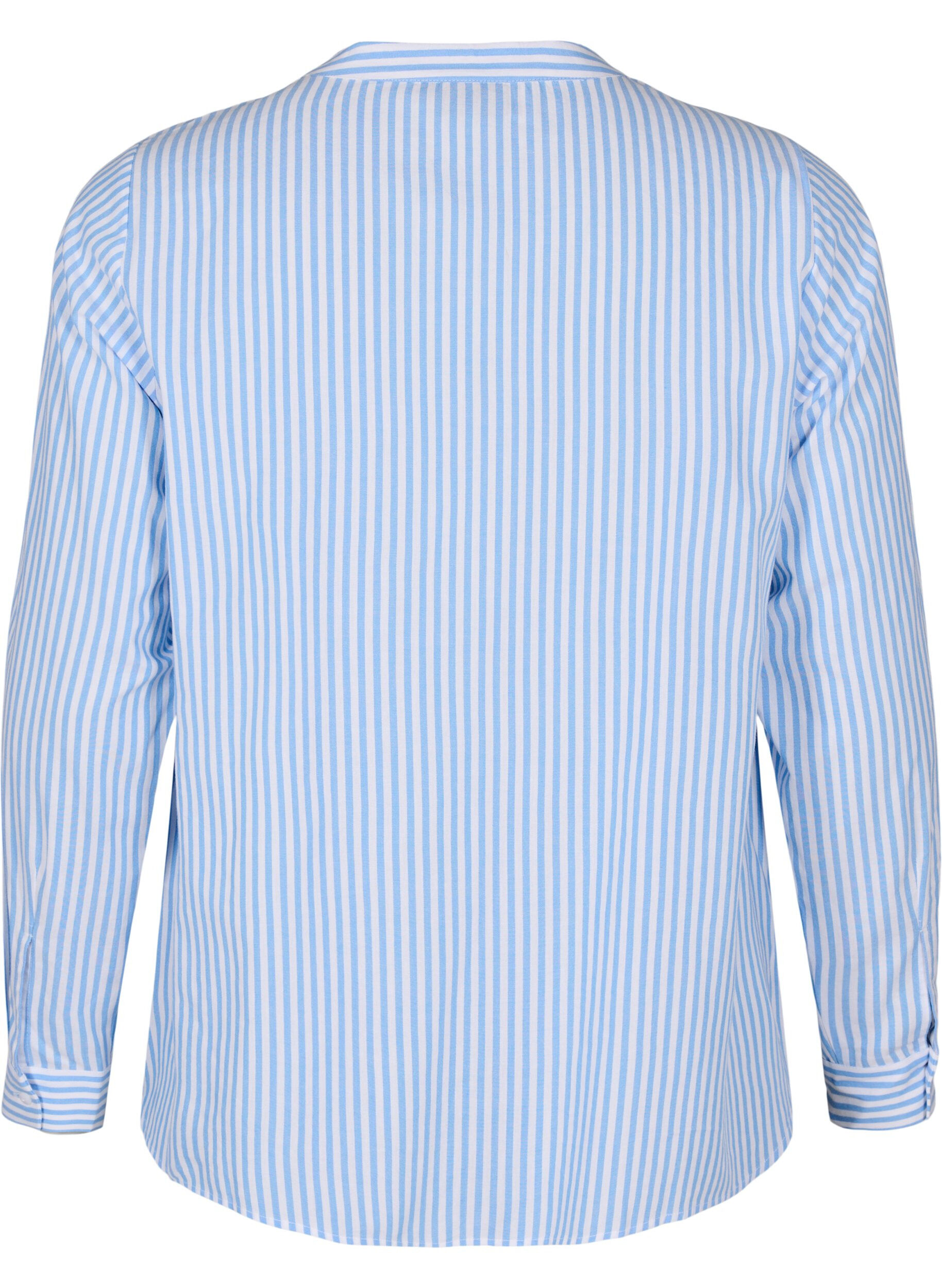 Zizzi Gestreepte blouse met strikdetail, Blauw, Packshot image number 1