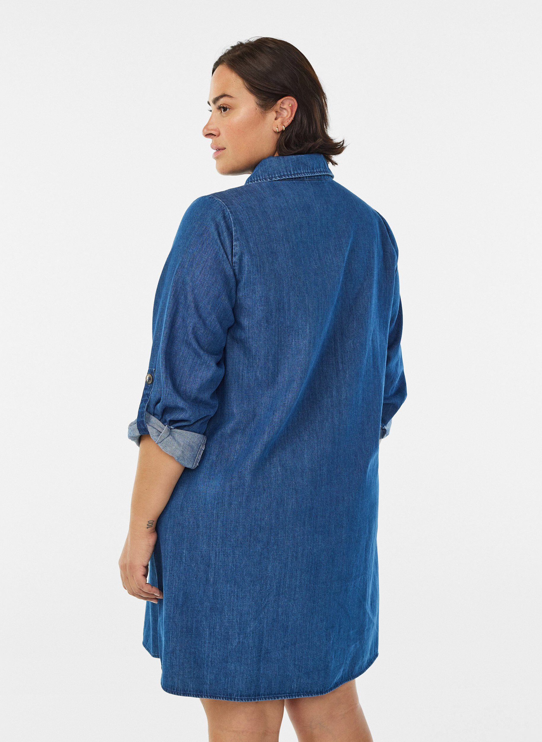 Zizzi Korte denim jurk met rits, Blauw, Model image number 2