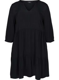 Viscose jurk met 3/4 mouwen en a-lijn, Black
