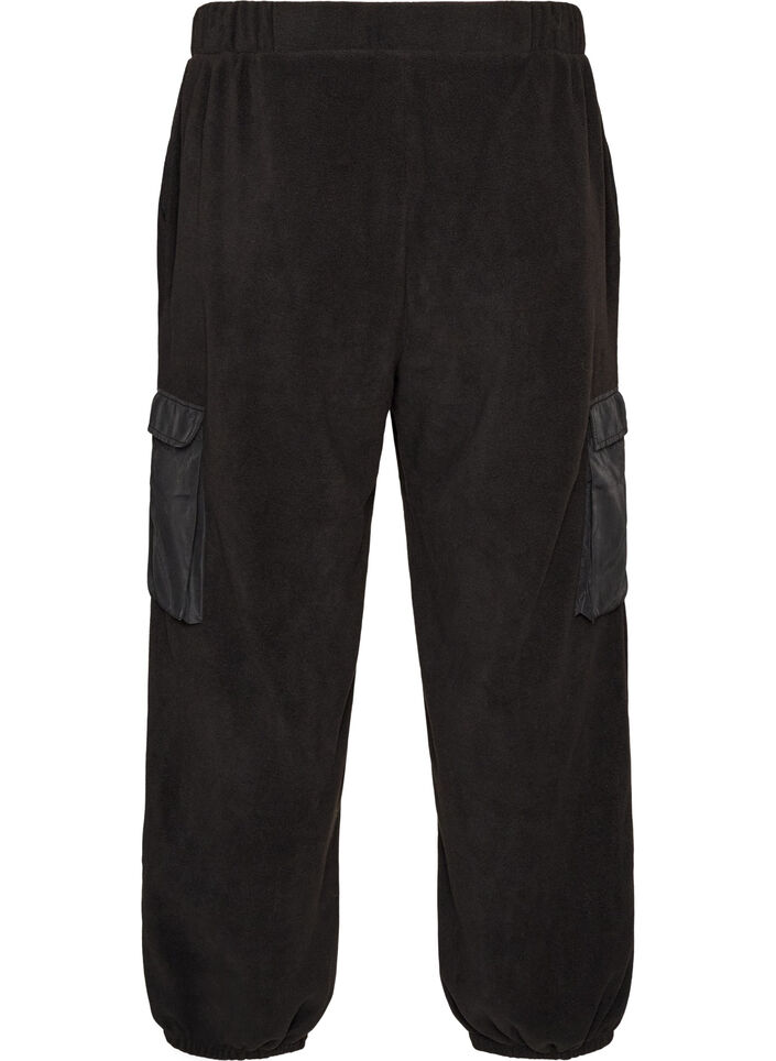 Fleece joggingbroek met cargozakken, Zwart, Packshot image number 1