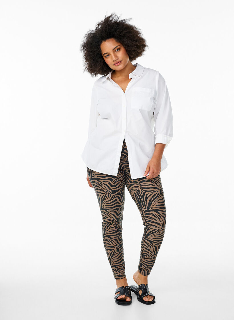 Viscose leggings met zebraprint, Bruin, Model image number 1