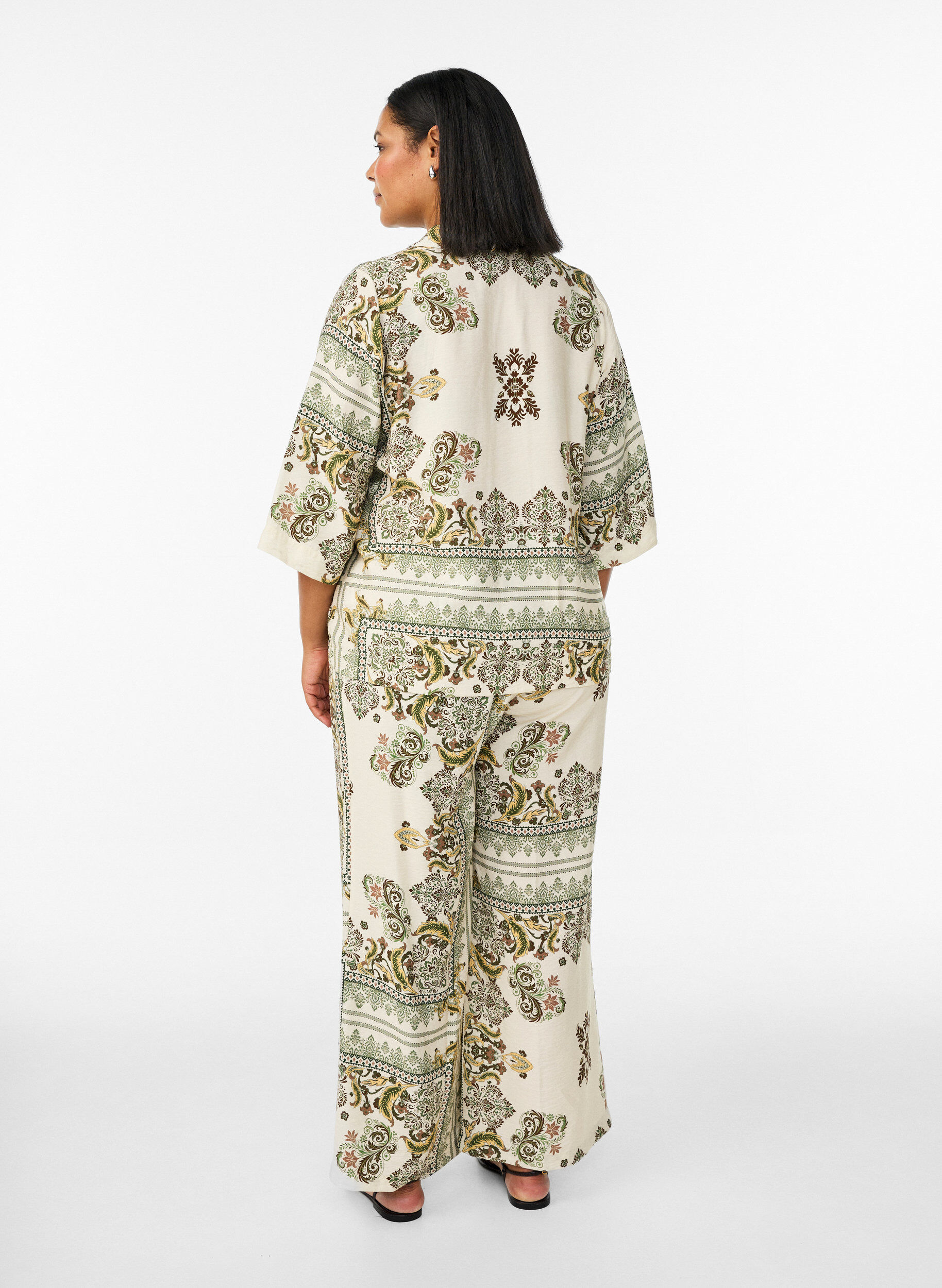 Zizzi Patternbroek met wijde pijpen, Groen, Model image number 2