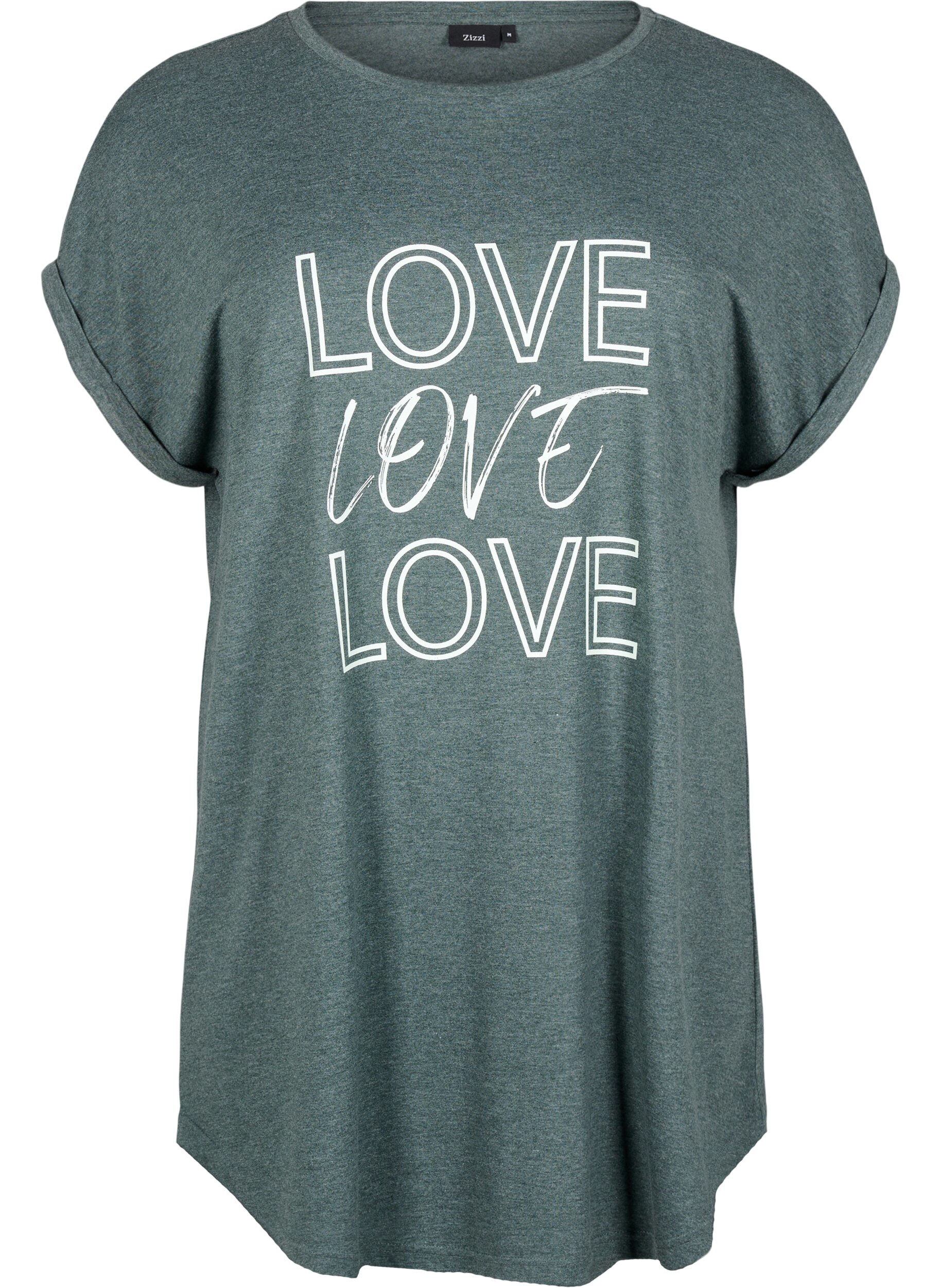 Zizzi Nachtjapon met korte mouwen en tekstopdruk, , Packshot image number 0