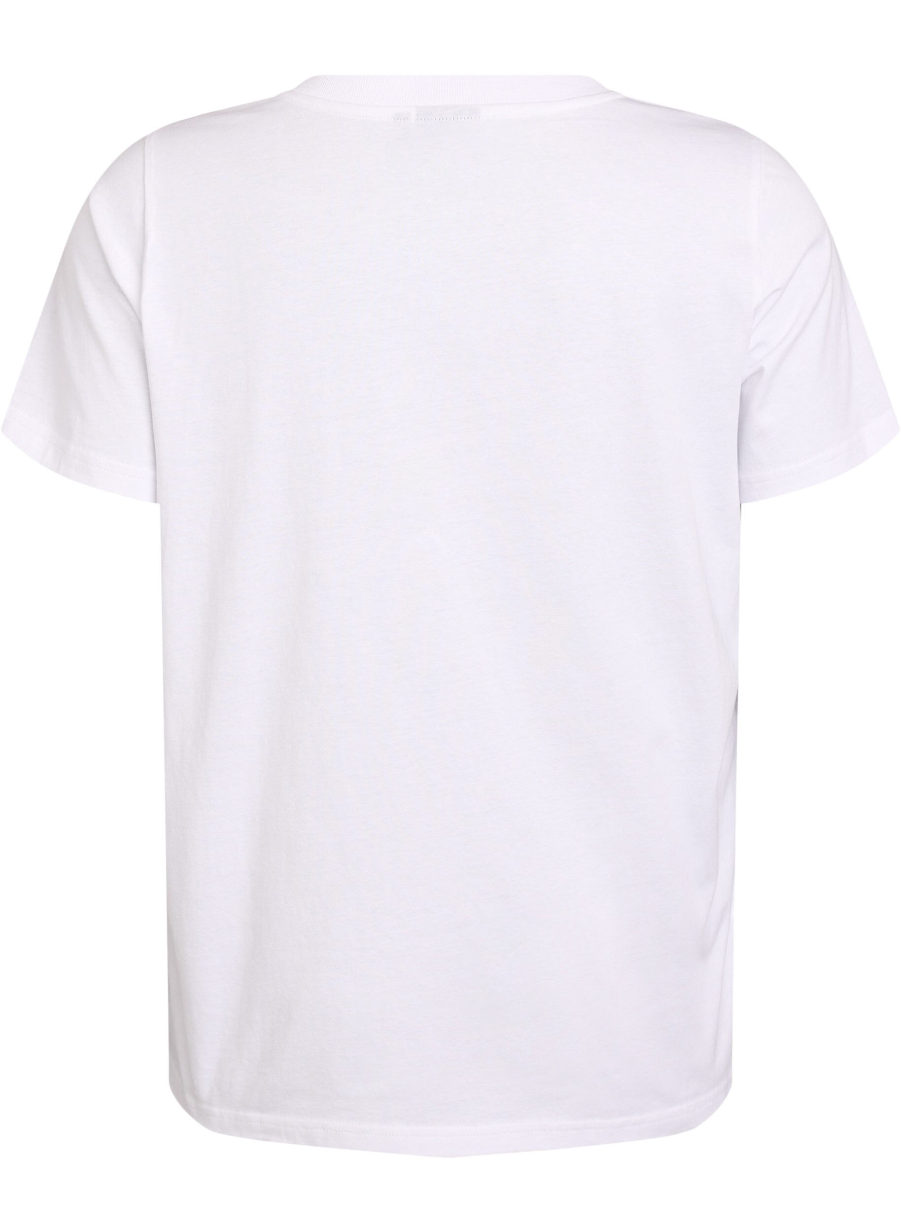 Zizzi Basis T-shirt van katoen met een V-hals, Wit, Packshot image number 1