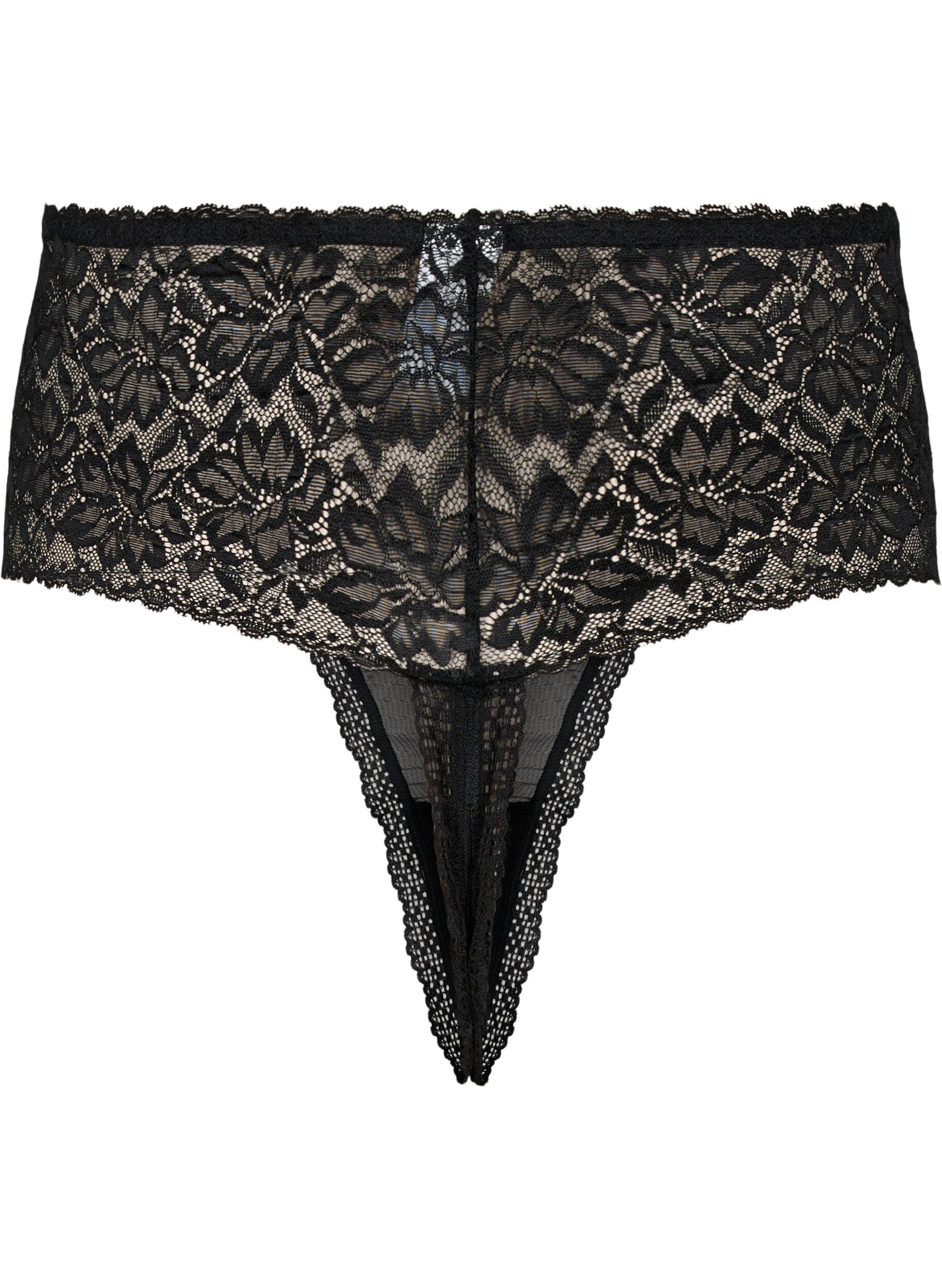 Zizzi Kanten kruisloze string met normale taille, Black, Packshot image number 1