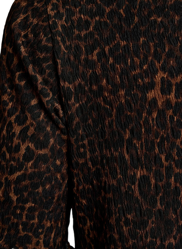 Midi jurk met structuur en korte mouwen, Bruin, Packshot image number 3