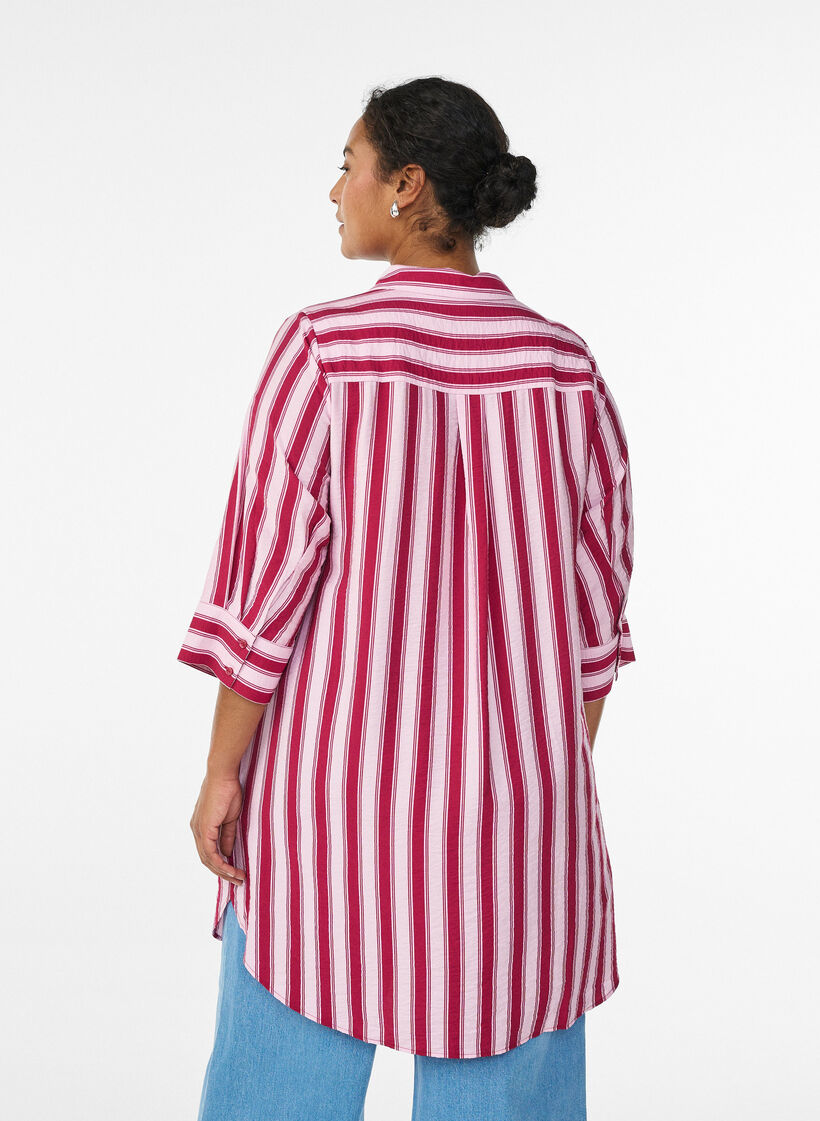 Korte jurk met kraag en borstzak, Roze, Model image number 2