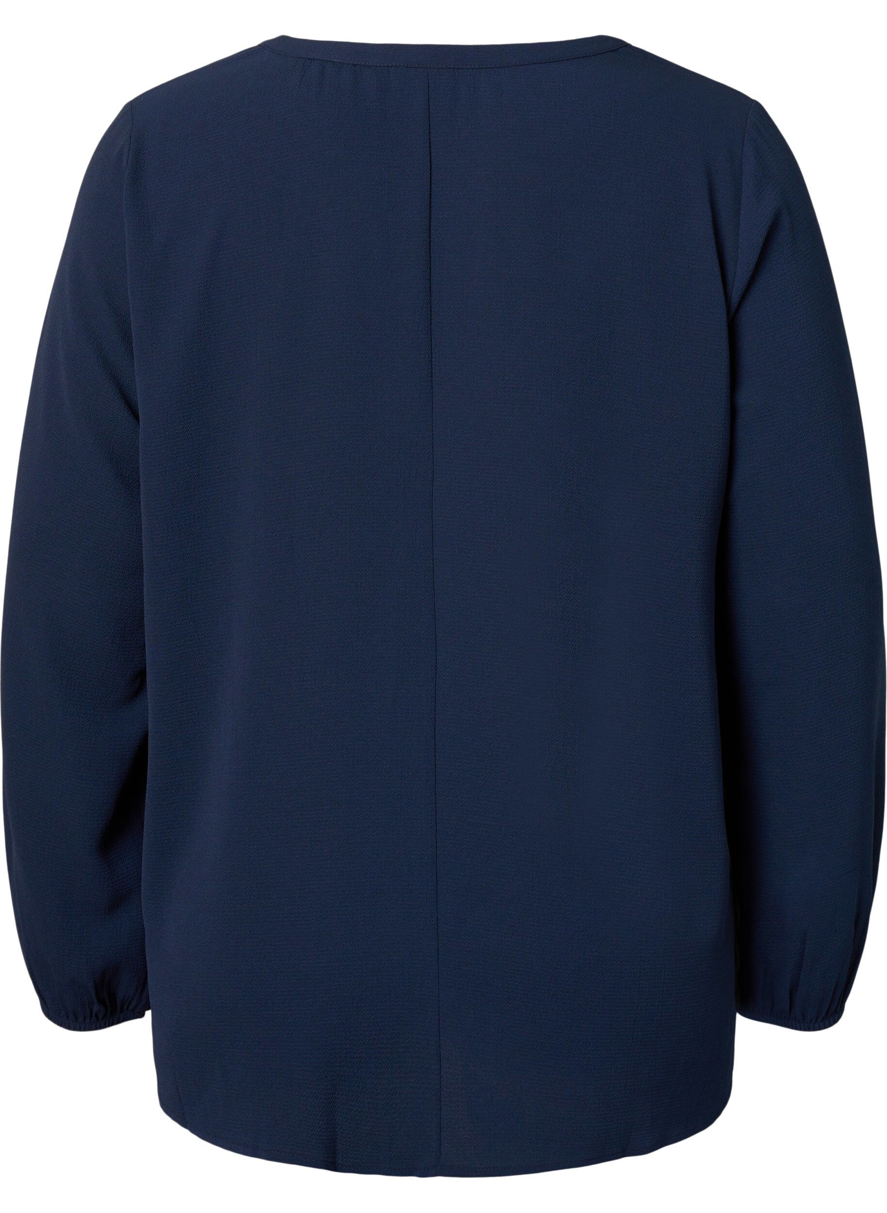 Zizzi Effen blouse met v-hals, Navy Blazer, Packshot image number 1
