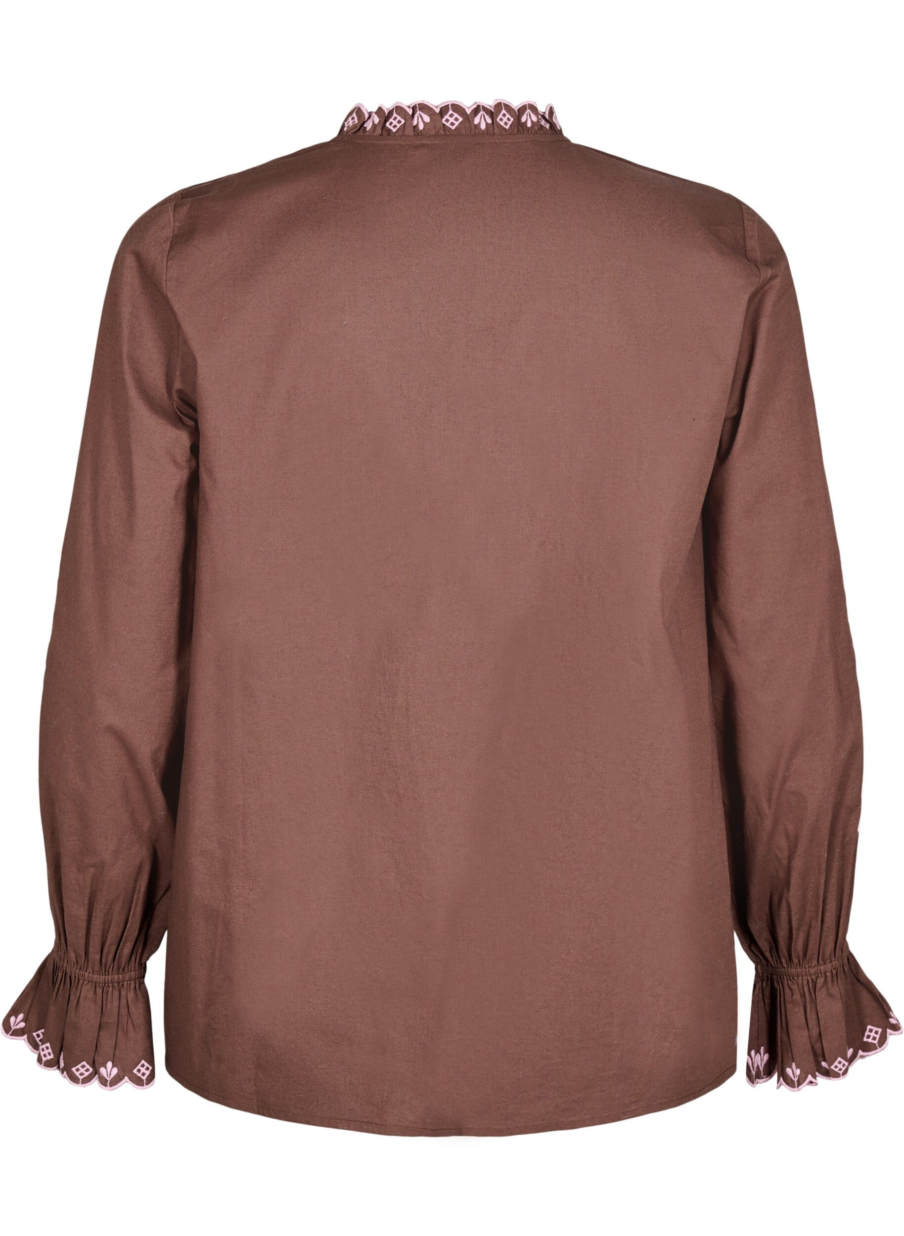 Zizzi Blouse met borduursels en ruches details, Bruin, Packshot image number 1