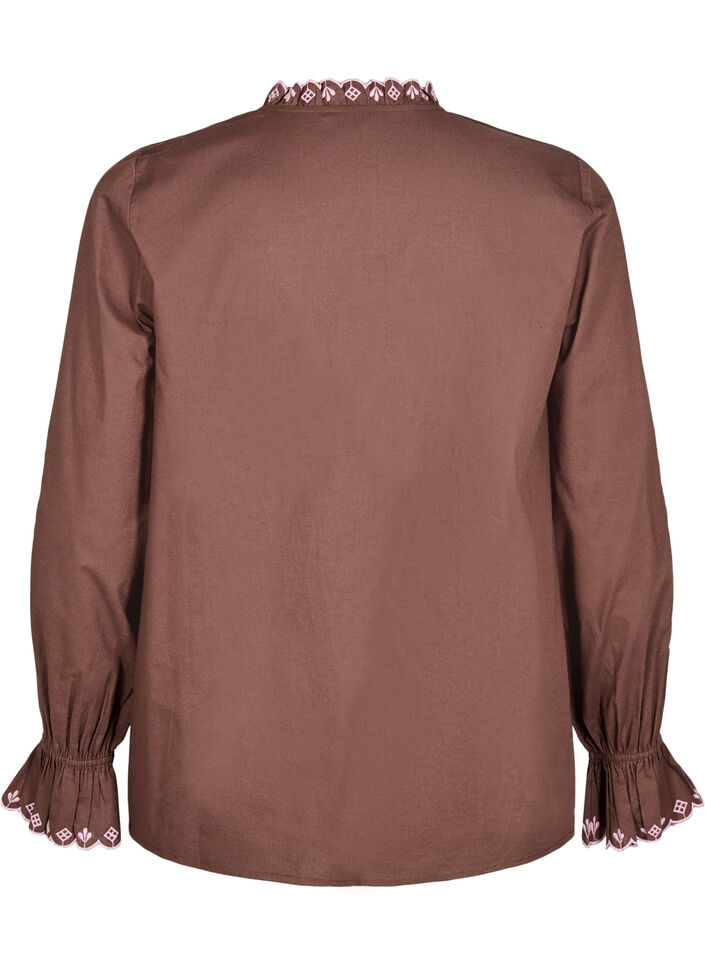 Blouse met borduursels en ruches details, Bruin, Packshot image number 1