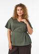 Blouse in een katoenmix met V-hals en striklint, Groen, Model image number 0
