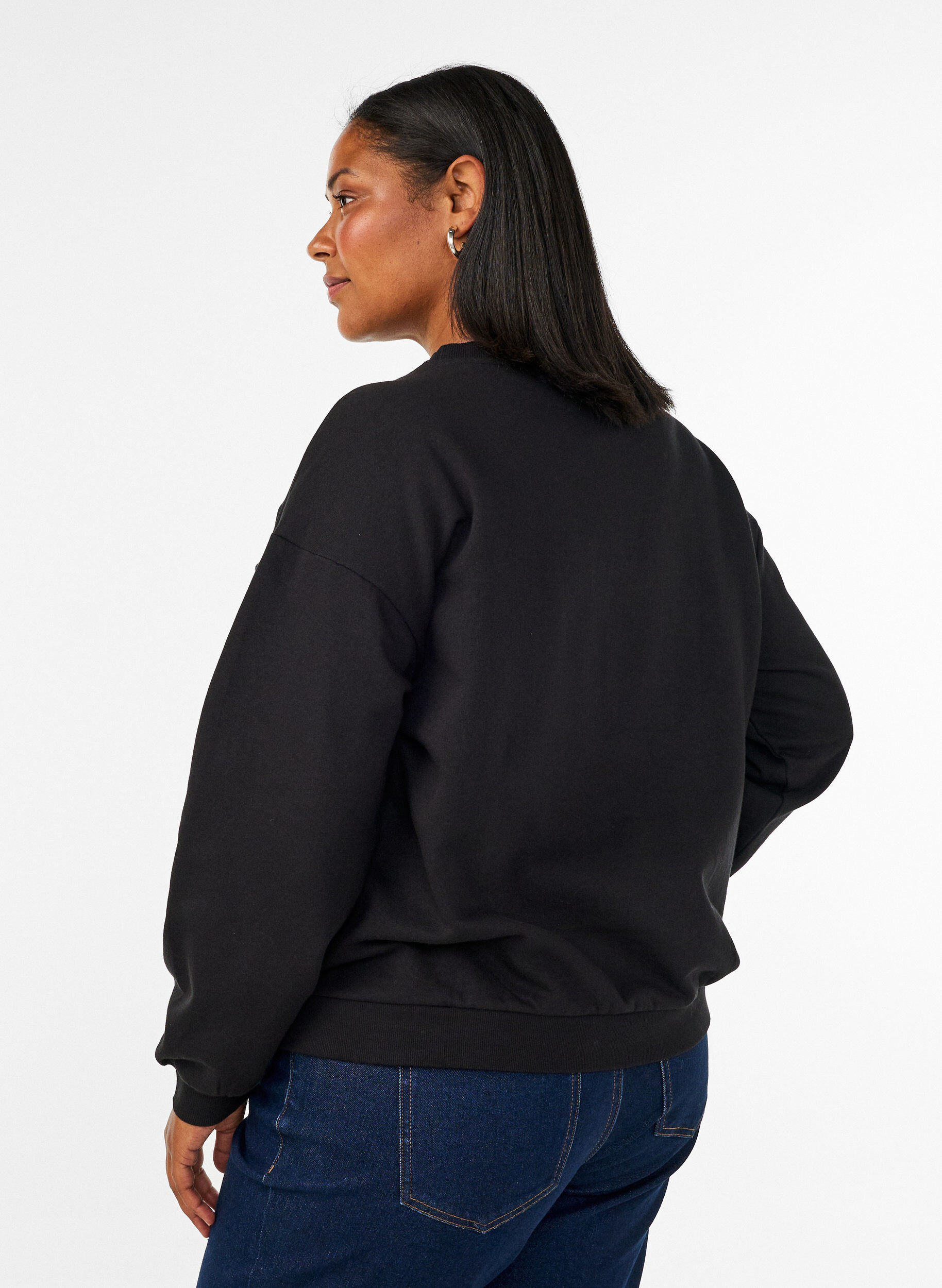ZizziSweatshirt met boucl&eacute;-tekstmotief, Zwart, Model image number 2
