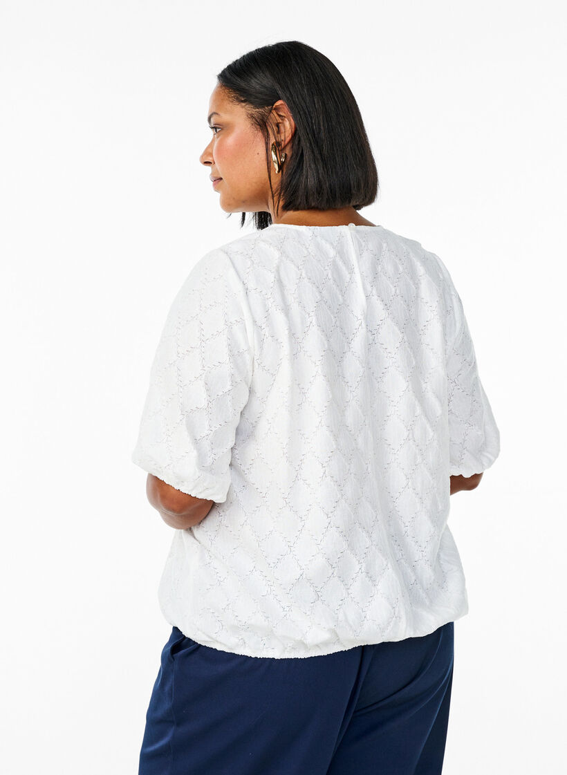 Blouse met korte mouwen en gestructureerd patroon, Bright White, Model image number 1