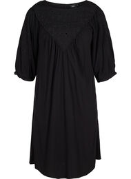 Viscose jurk met borduursel en korte mouwen, Black