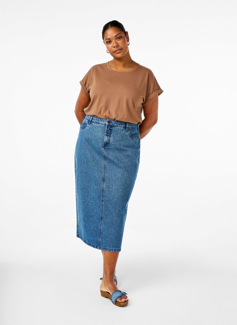 T-shirt met korte mouwen van katoenmix, Bruin, Model image number 1