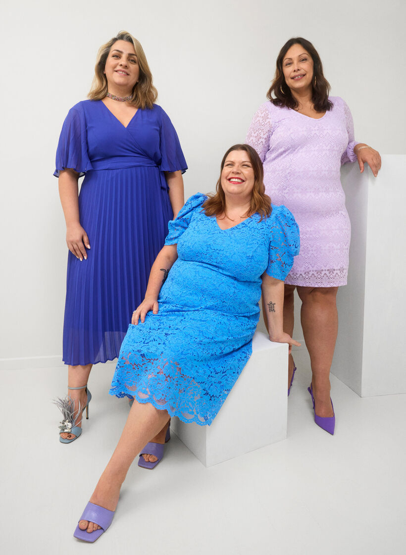 Geplooide midi jurk met korte mouwen, Clematis Blue, Image image number 0