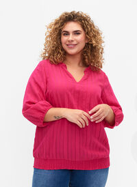 3/4 mouw viscose blouse met smock, Beetroot Purple, Model
