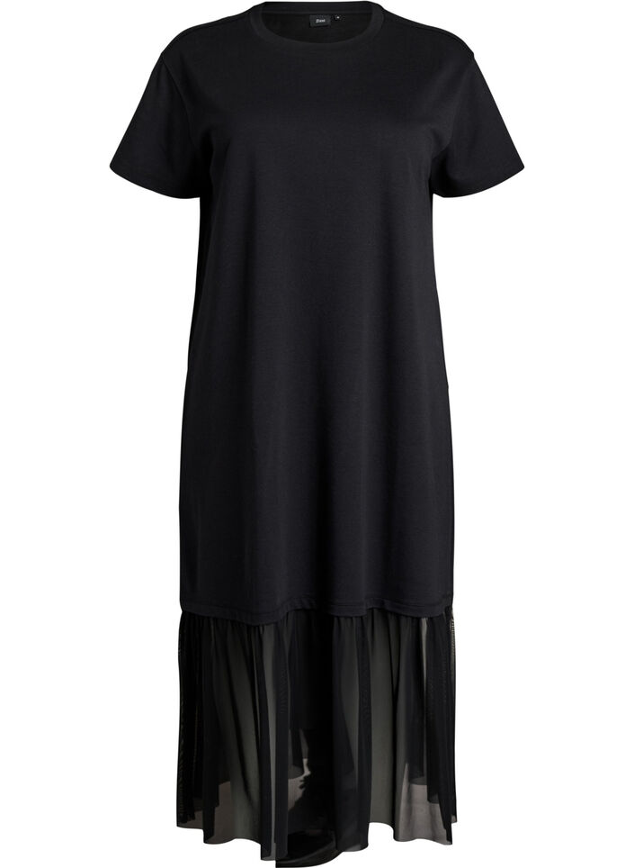 T-shirt-jurk met een transparante mesh zoom, Zwart, Packshot image number 0