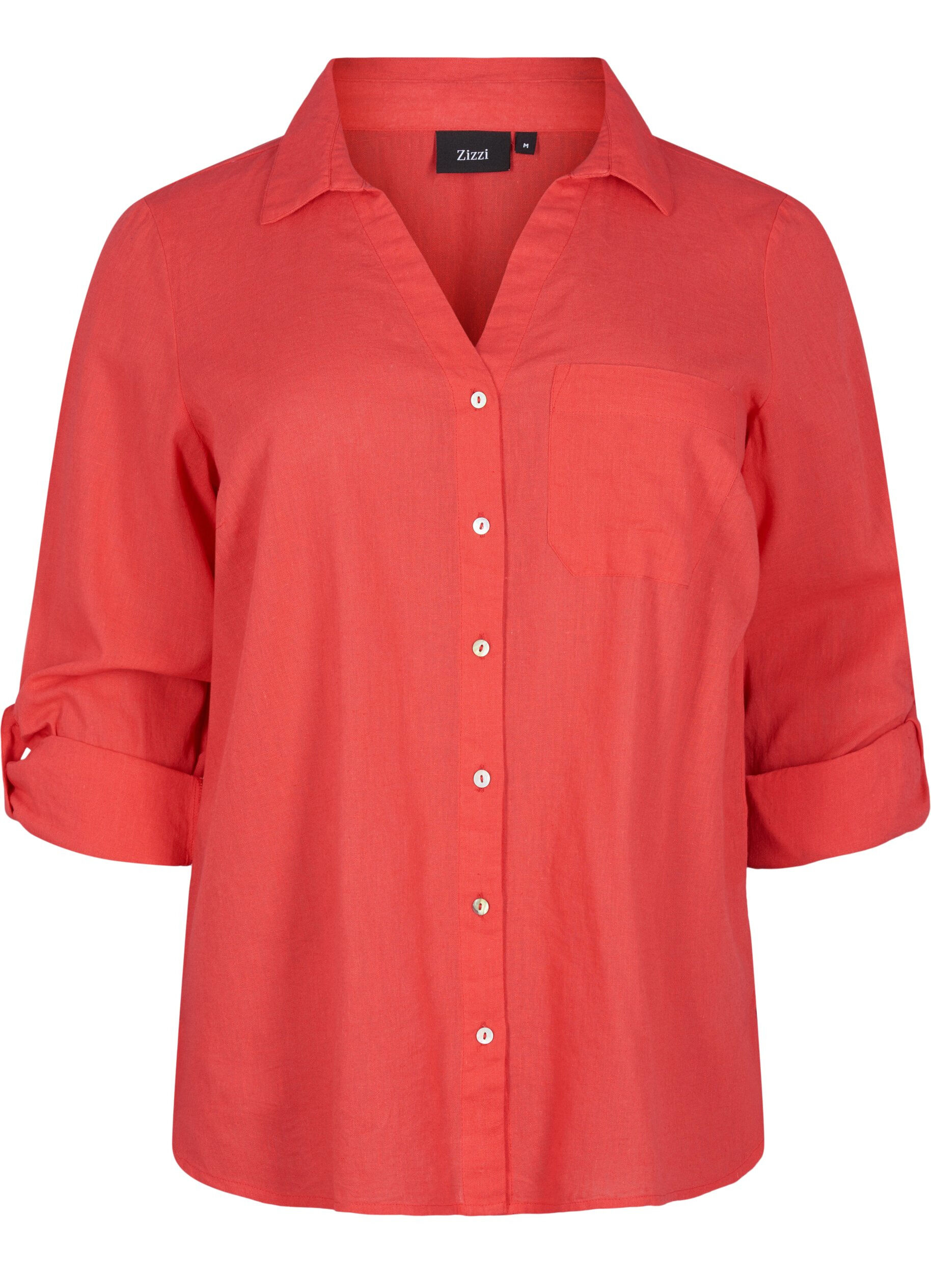 Zizzi Shirtblouse met knoopsluiting van katoen-linnenmix, Hibiscus, Packshot image number 0