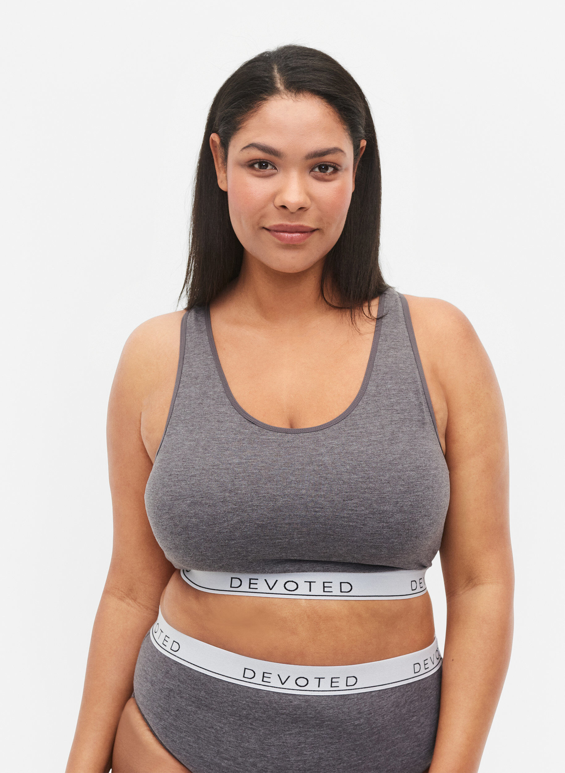 Zizzi Gem&ecirc;leerde bh met ronde hals, Medium Grey Melange, Model image number 0