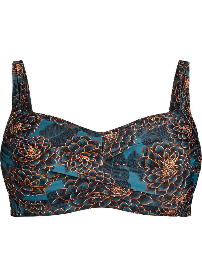 Gewatteerde bikinitop met print, Blauw, Packshot image number 0