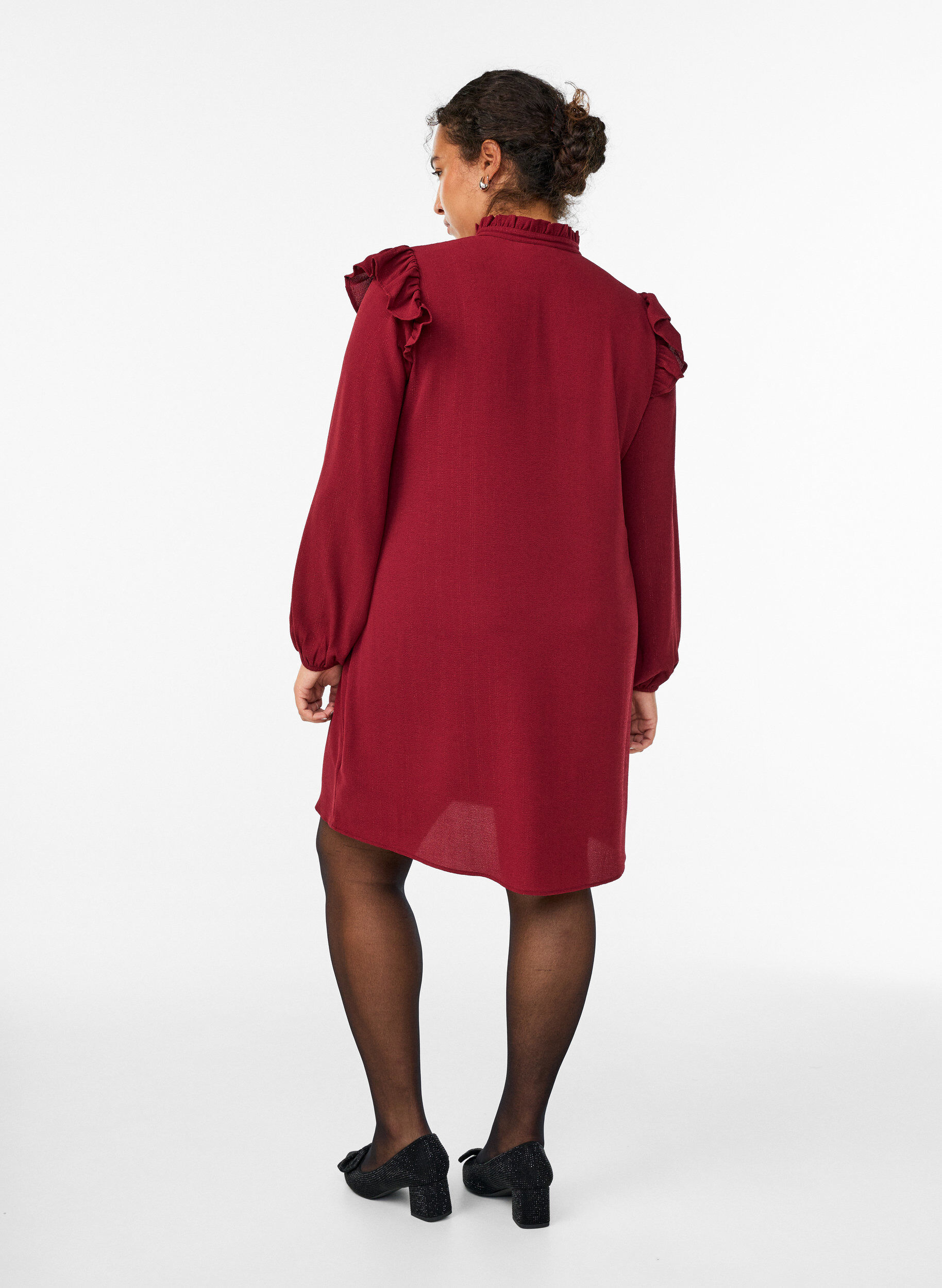 ZizziKort jurkje met ruches en glitter, Donker Bordeaux, Model image number 2