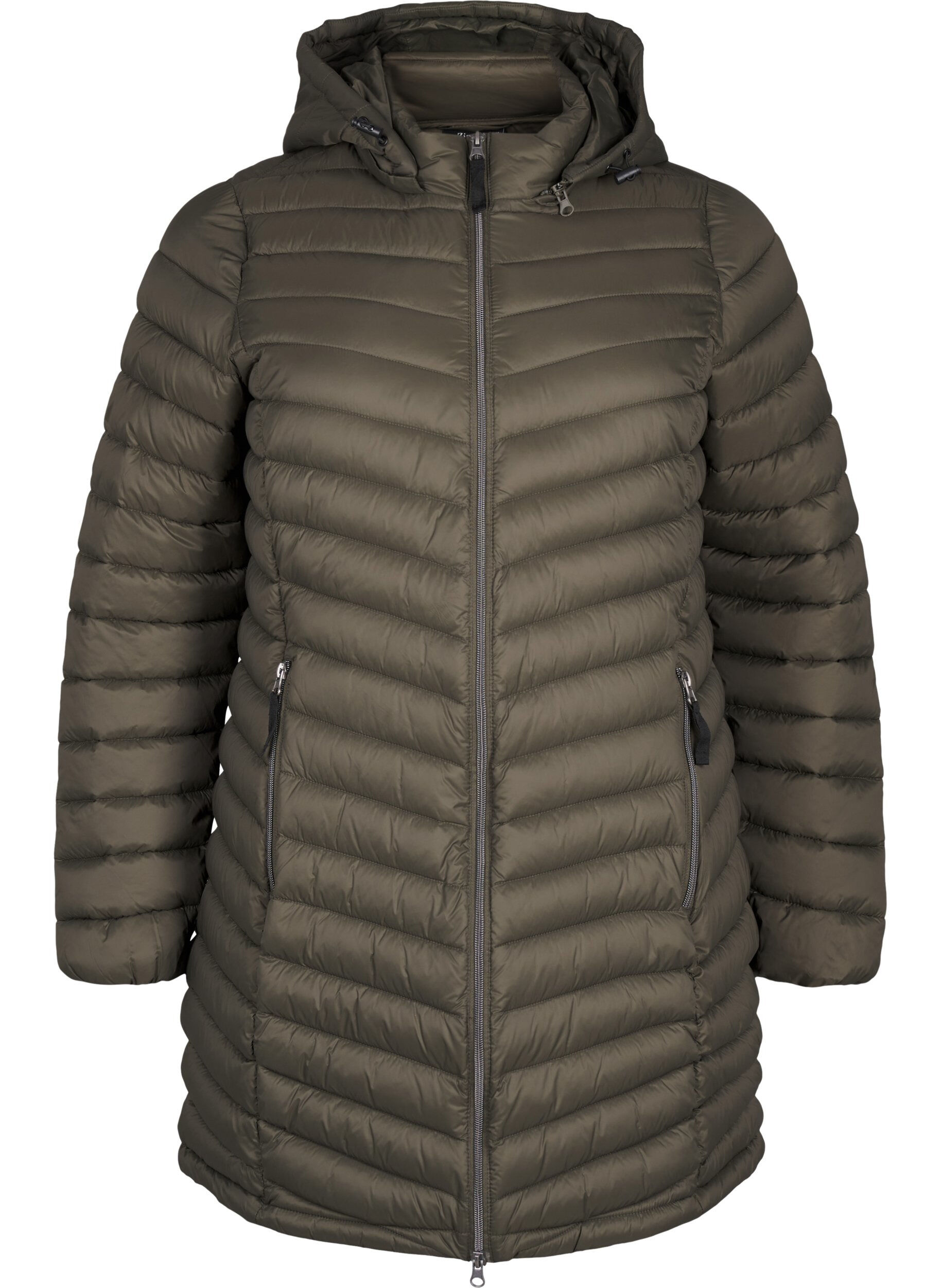 Zizzi Lichtgewicht jas met zakken en afneembare capuchon, Groen, Packshot image number 0