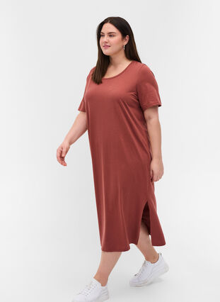 Katoenen t-shirt jurk met 2/4 mouwen, Mahogany, Model image number 0