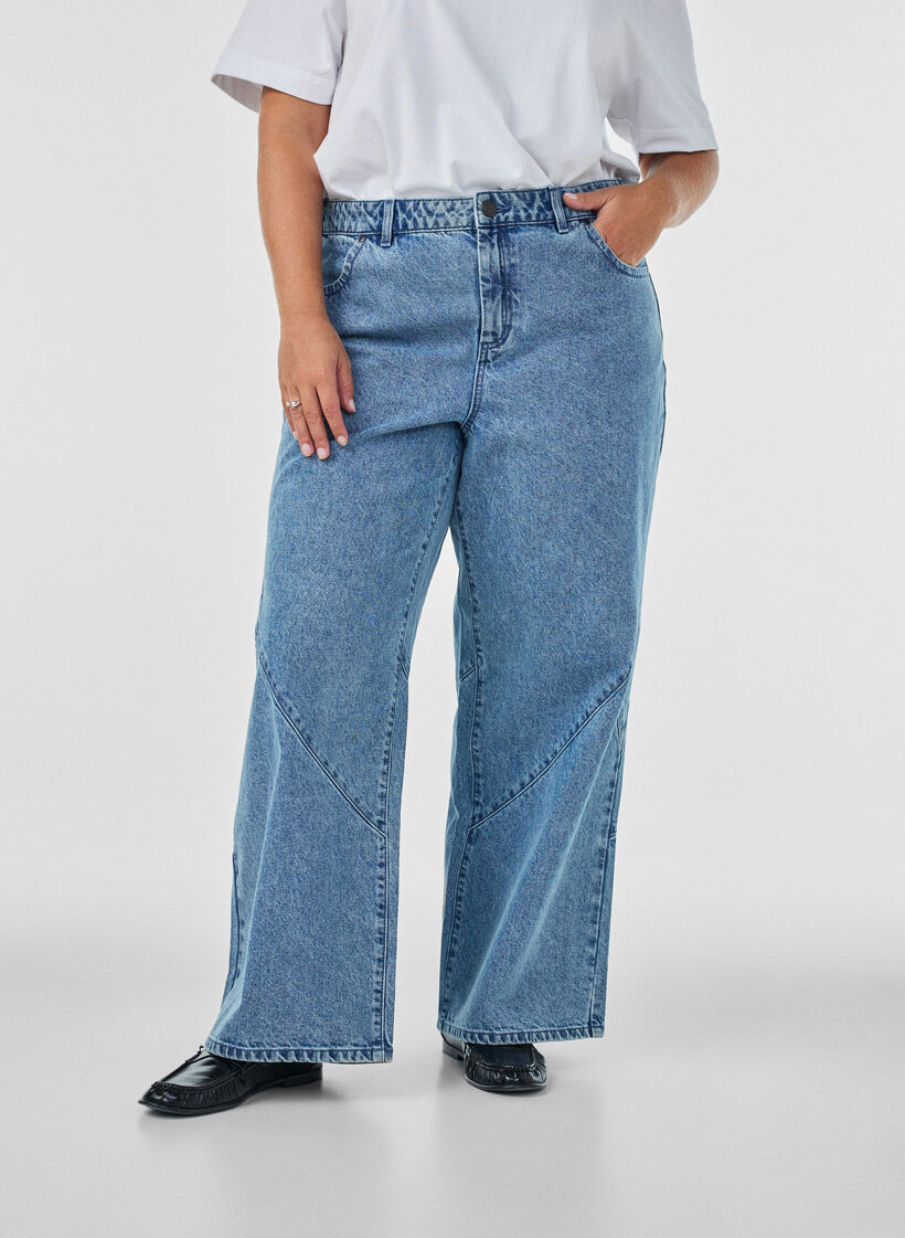 Wide fit jeans met naaddetails, Blauw, Model image number 2