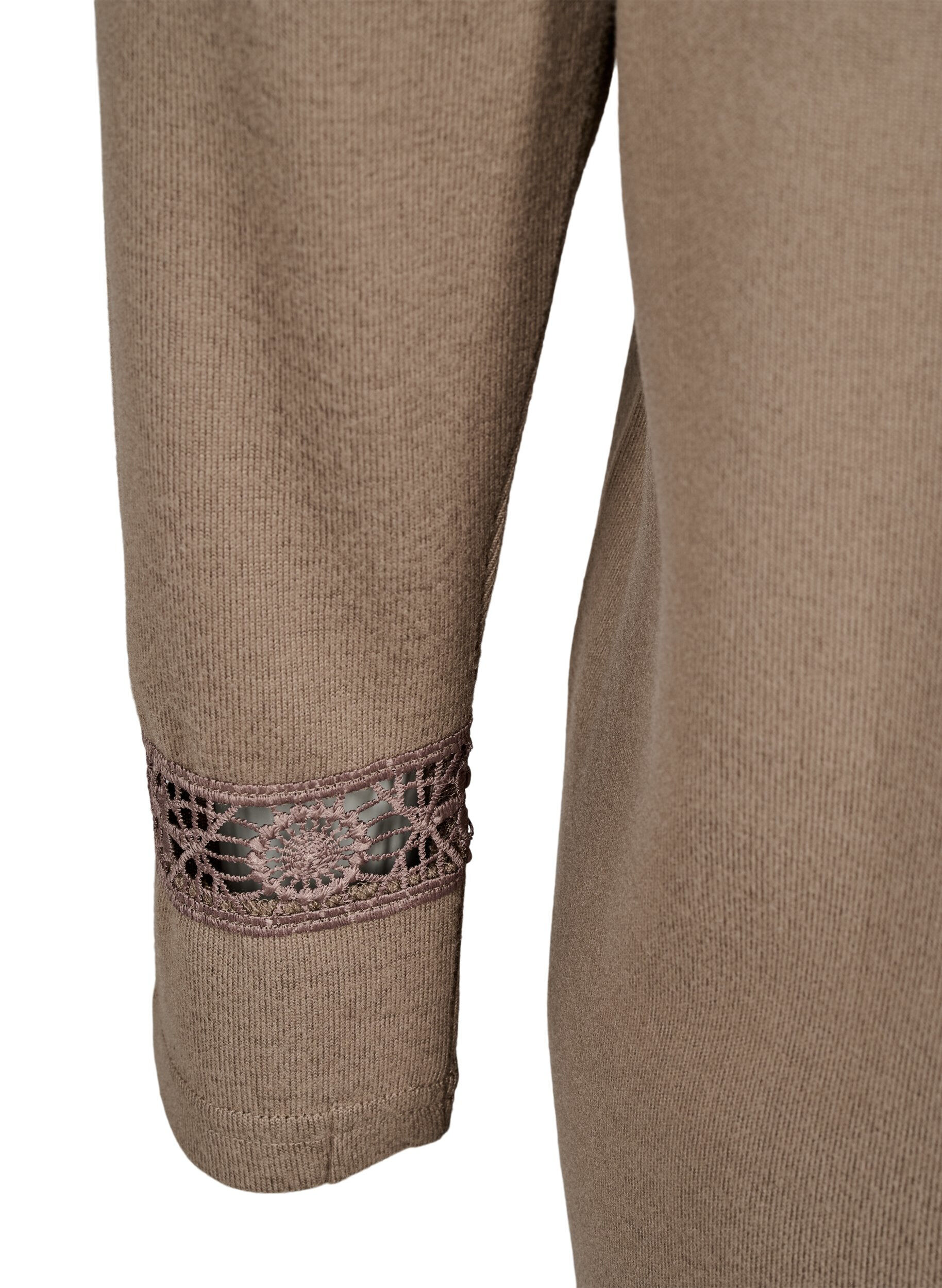 Zizzi Blouse met geborduurde details en lange mouwen, Bruin, Packshot image number 3