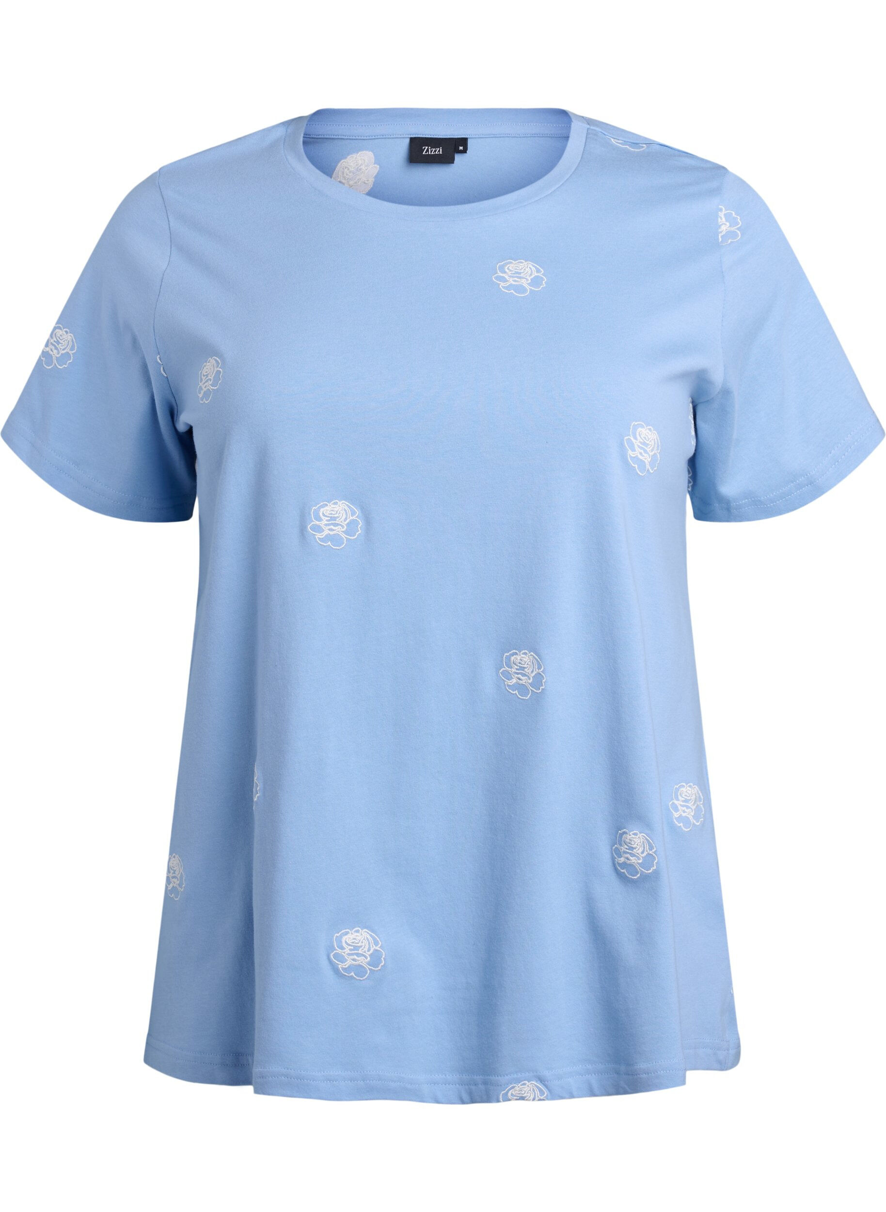 ZizziT-shirt in biologisch katoen met geborduurde motieven, Blauw, Packshot image number 0