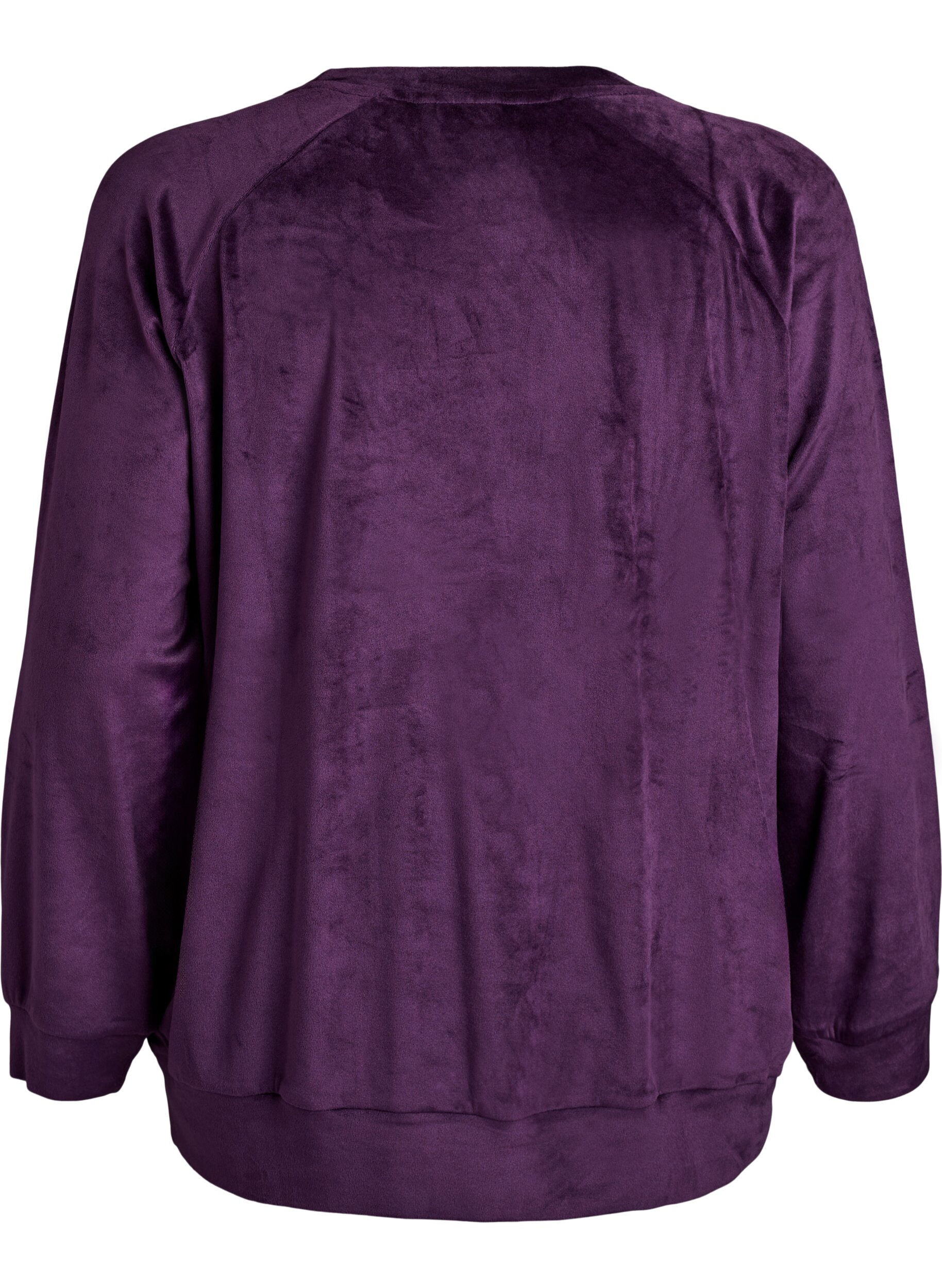 Zizzi Velour blouse met raglanmouwen, Paars, Packshot image number 1
