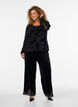 Mesh blouse met bloemenpatroon en open voorkant, Zwart, Model image number 1