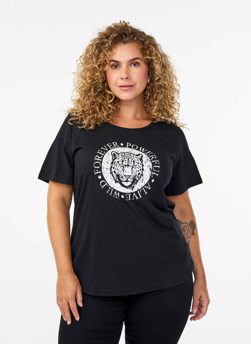 T-shirt met print, Zwart, Model image number 0