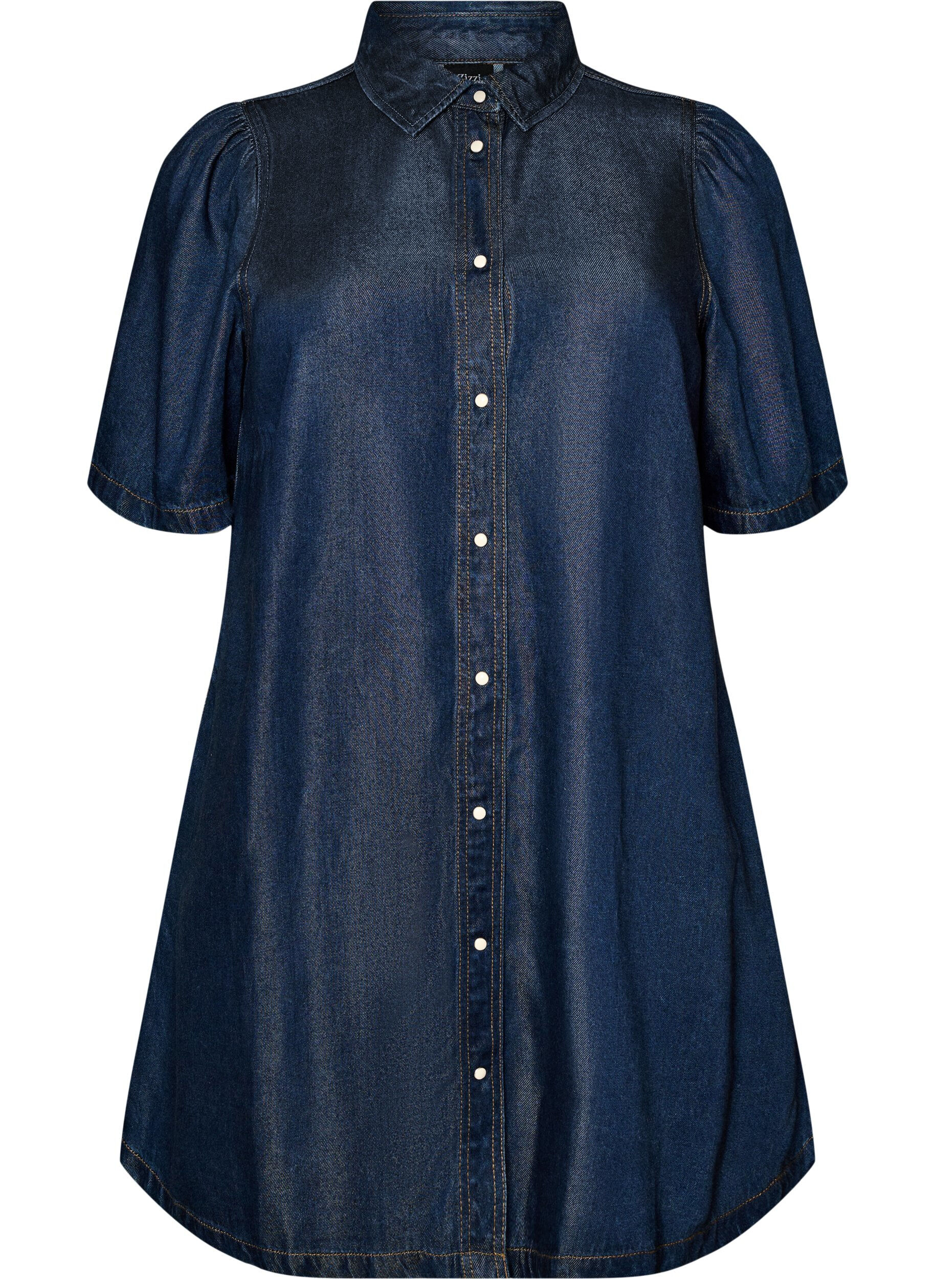 ZizziDenim jurk van lyocell met knopen en korte mouwen, Blauw, Packshot image number 0