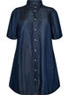 Denim jurk van lyocell met knopen en korte mouwen, Blauw, Packshot image number 0