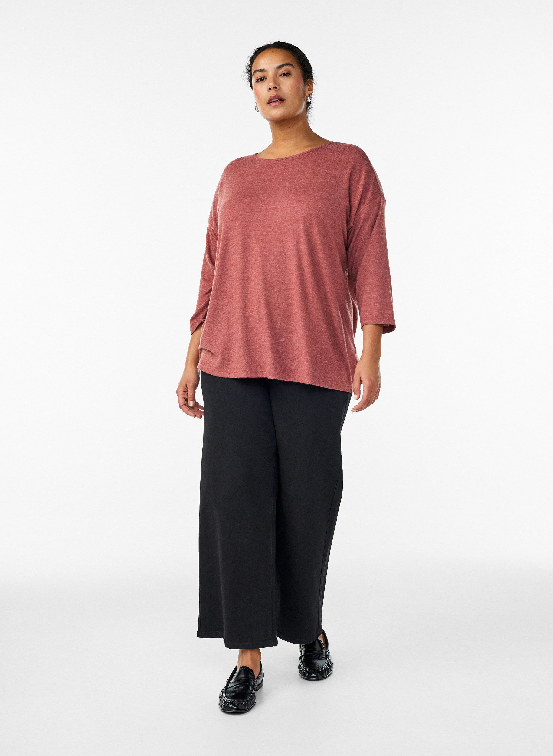 Zizzi Jersey blouse met 3/4 mouwen, Rood, Model image number 1