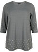 Blouse met parels en 3/4 mouwen, Dark Grey Melange, Packshot image number 0
