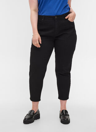Cropped Mille jeans met mom fit, Black, Model image number 2