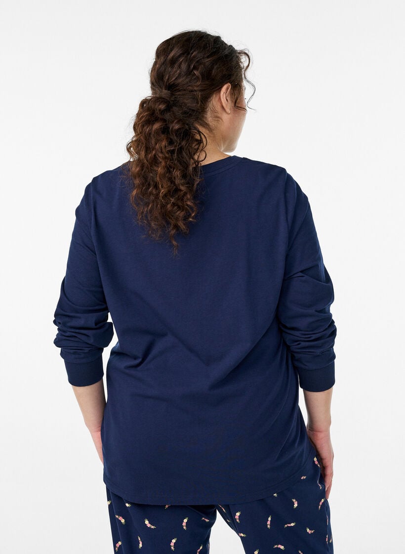 Pyjamatop met lange mouwen in zachte katoenen jersey, Blauw, Model image number 2