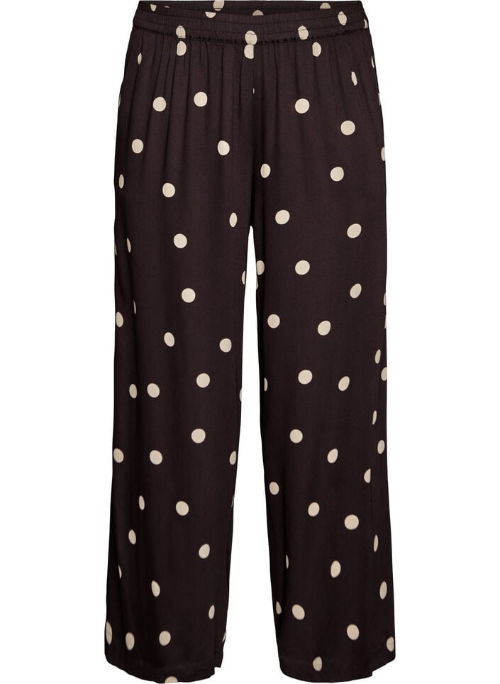 Viscose broek met stippen en wijde pijpen, Bruin, Packshot
