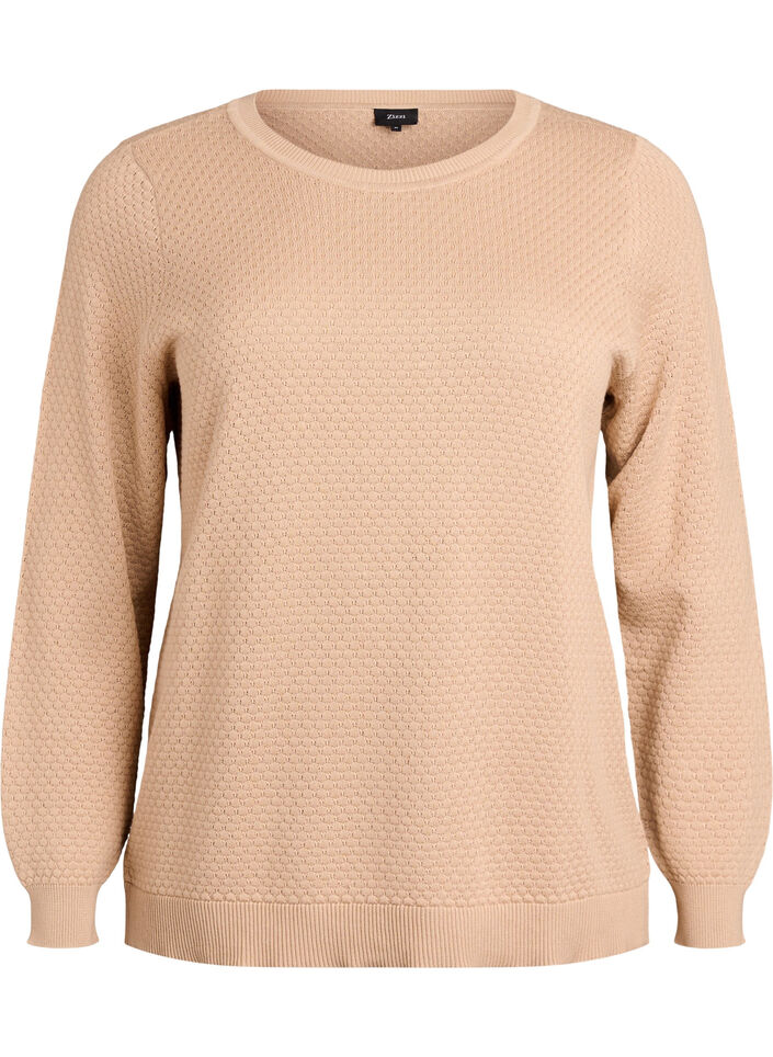 Gebreide blouse van katoen met structuurpatroon, Beige, Packshot image number 0