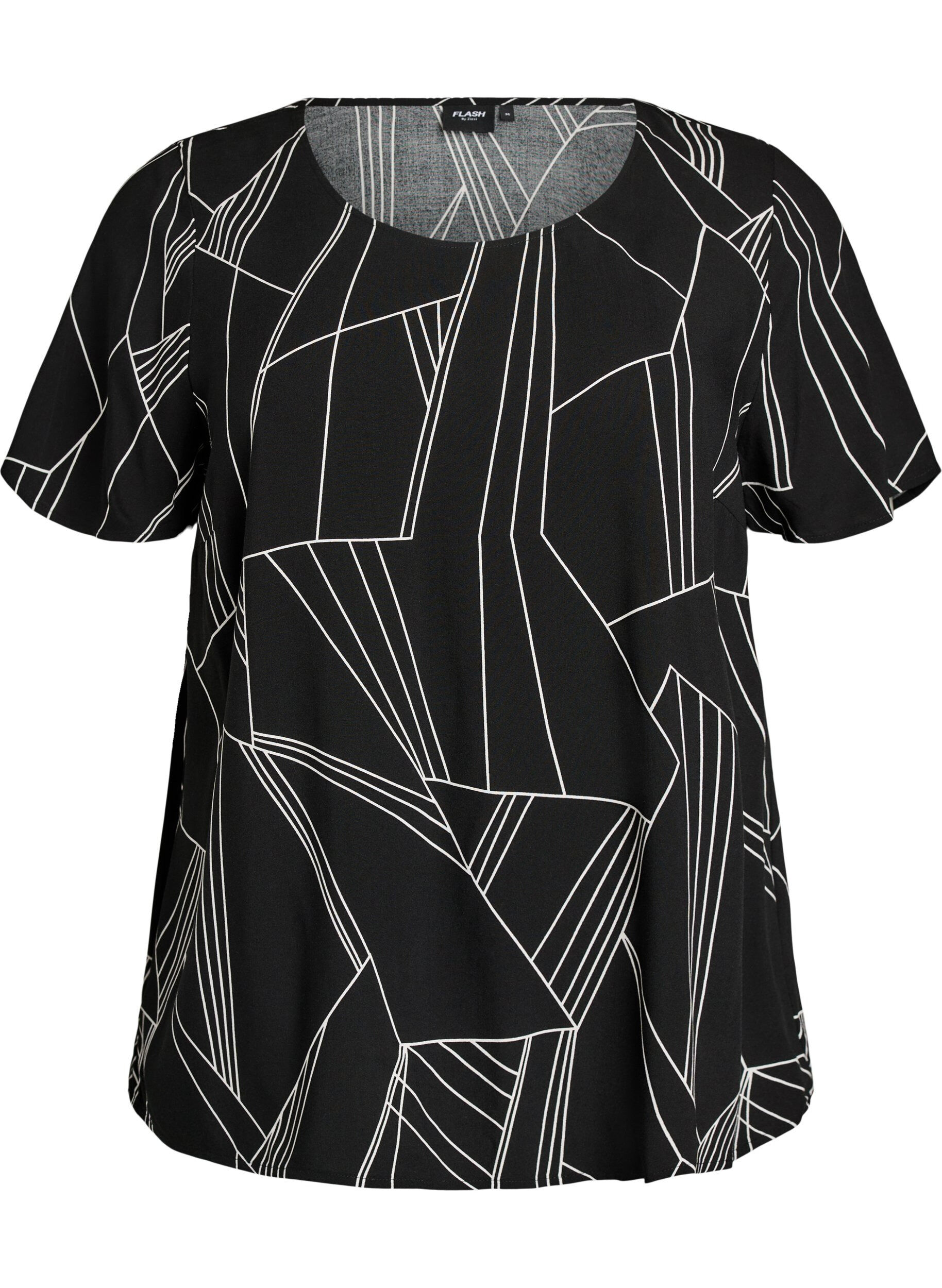 Zizzi Viscose blouse met korte mouwen en print, Zwart, Packshot image number 0