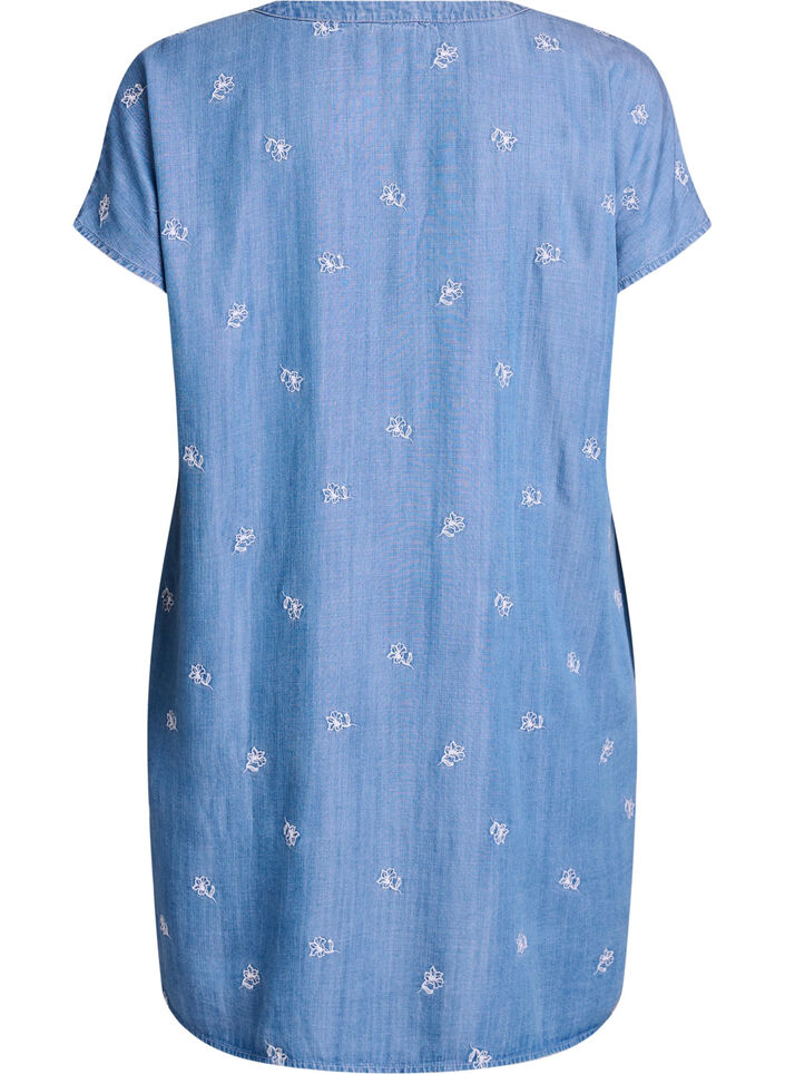 Lyocell jurk met een denimlook en geborduurde bloemen, Blauw, Packshot image number 1