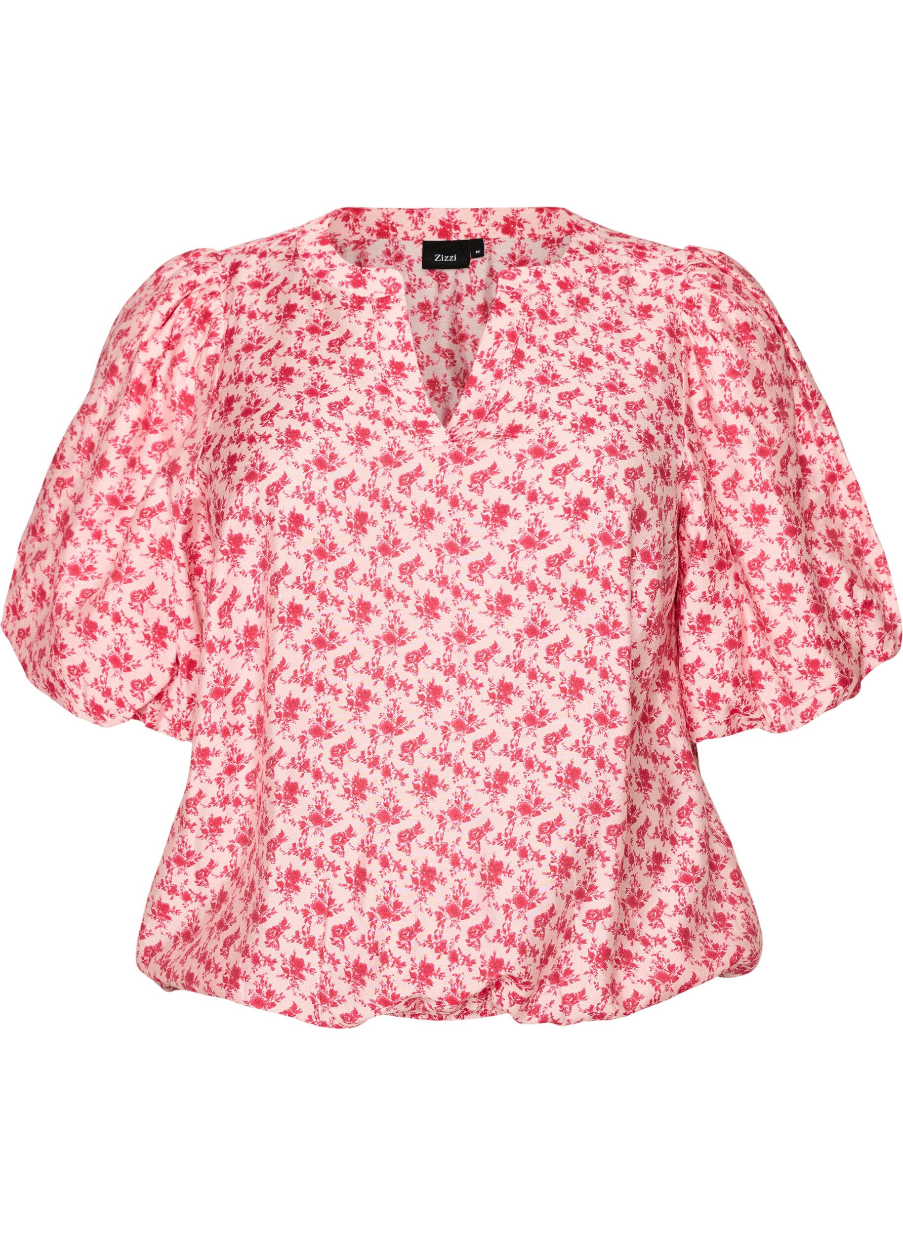 ZizziViscose blouse met ballonmouwen en bloemenpatroon, Rood, Packshot image number 0